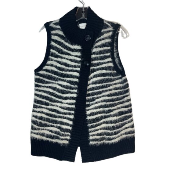 Chico's alaina vest eyelash knit sweater black/white wool mohair blend Zebra - Picture 1 of 10